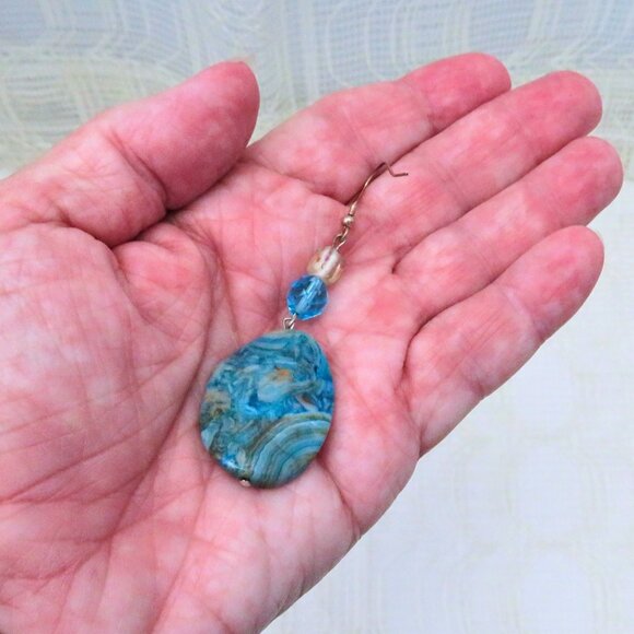 Handmade Blue Crazy Agate Dangle Earrings, Turquoise Blue Boho Drop Earrings - Picture 6 of 6